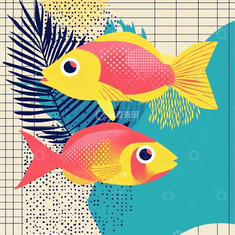 高清大图下载【趣麦麦图】热带鱼几何图案1