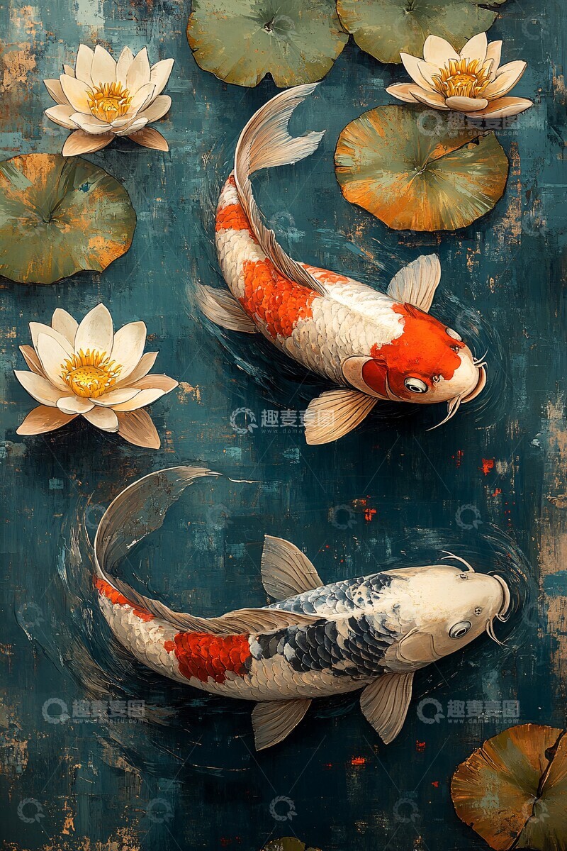 高清大图下载【趣麦麦图】鲤鱼荷花池塘