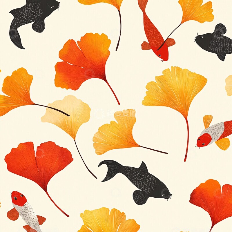 高清大图下载【趣麦麦图】银杏叶鲤鱼壁纸