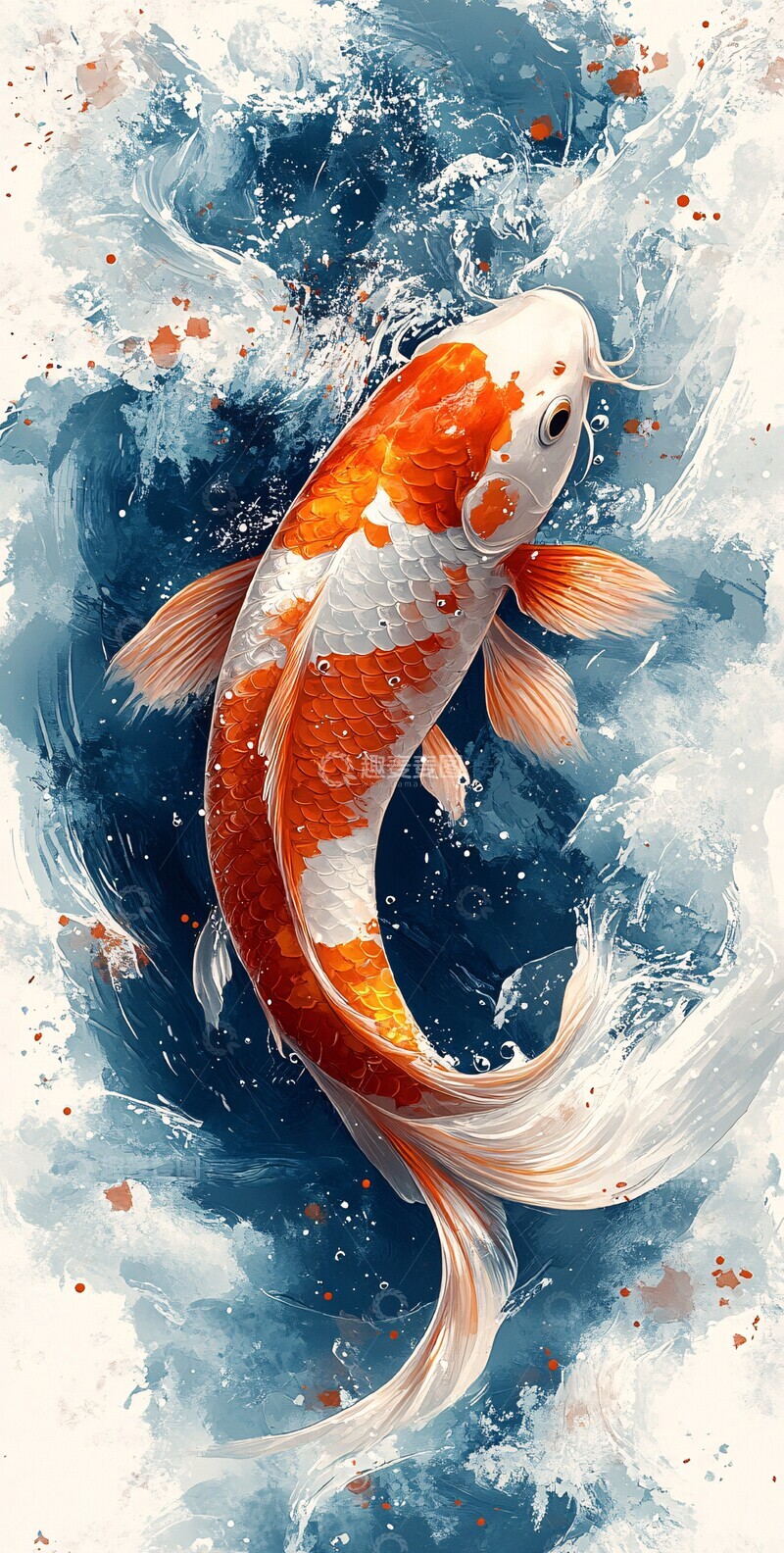 高清大图下载【趣麦麦图】橙色锦鲤游泳1
