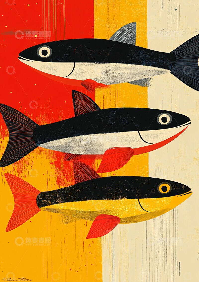 高清大图下载【趣麦麦图】双鱼抽象抽象形状色彩2