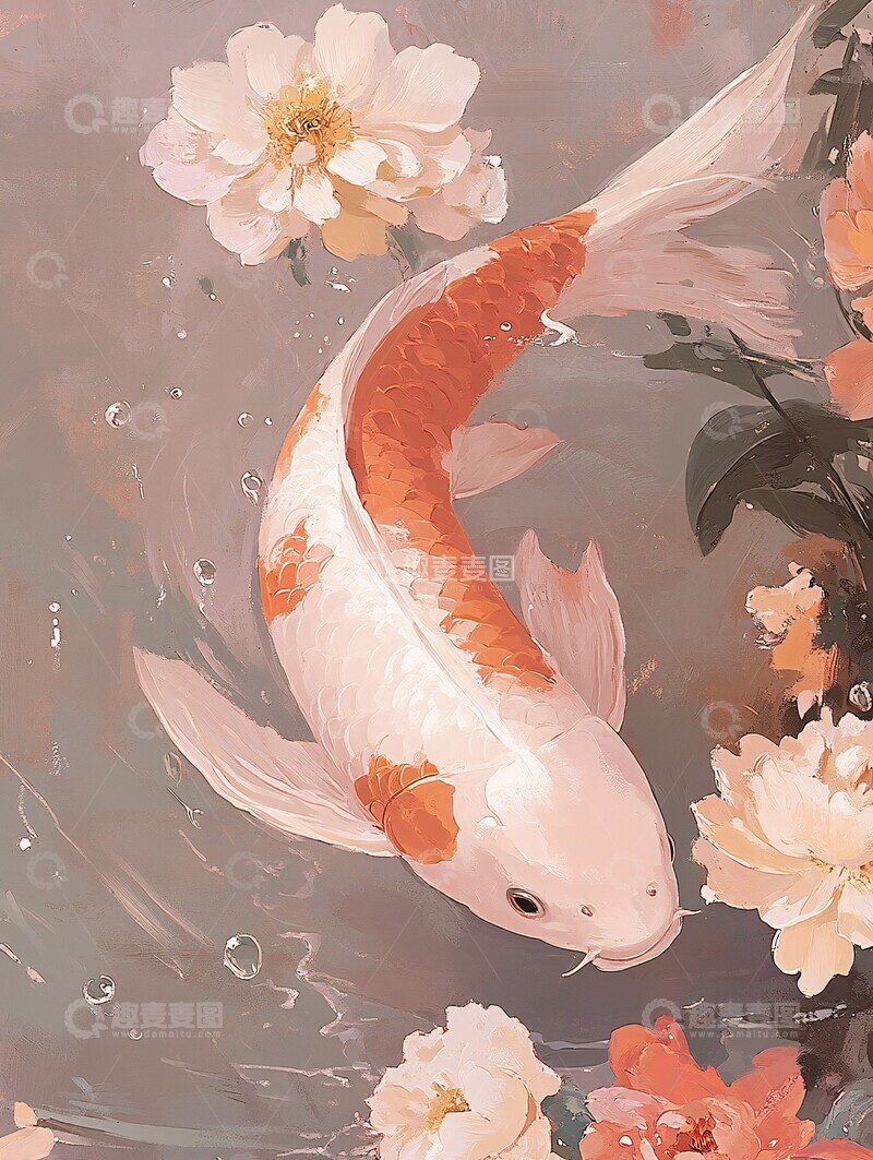 高清大图下载【趣麦麦图】梦幻花池中的锦鲤3