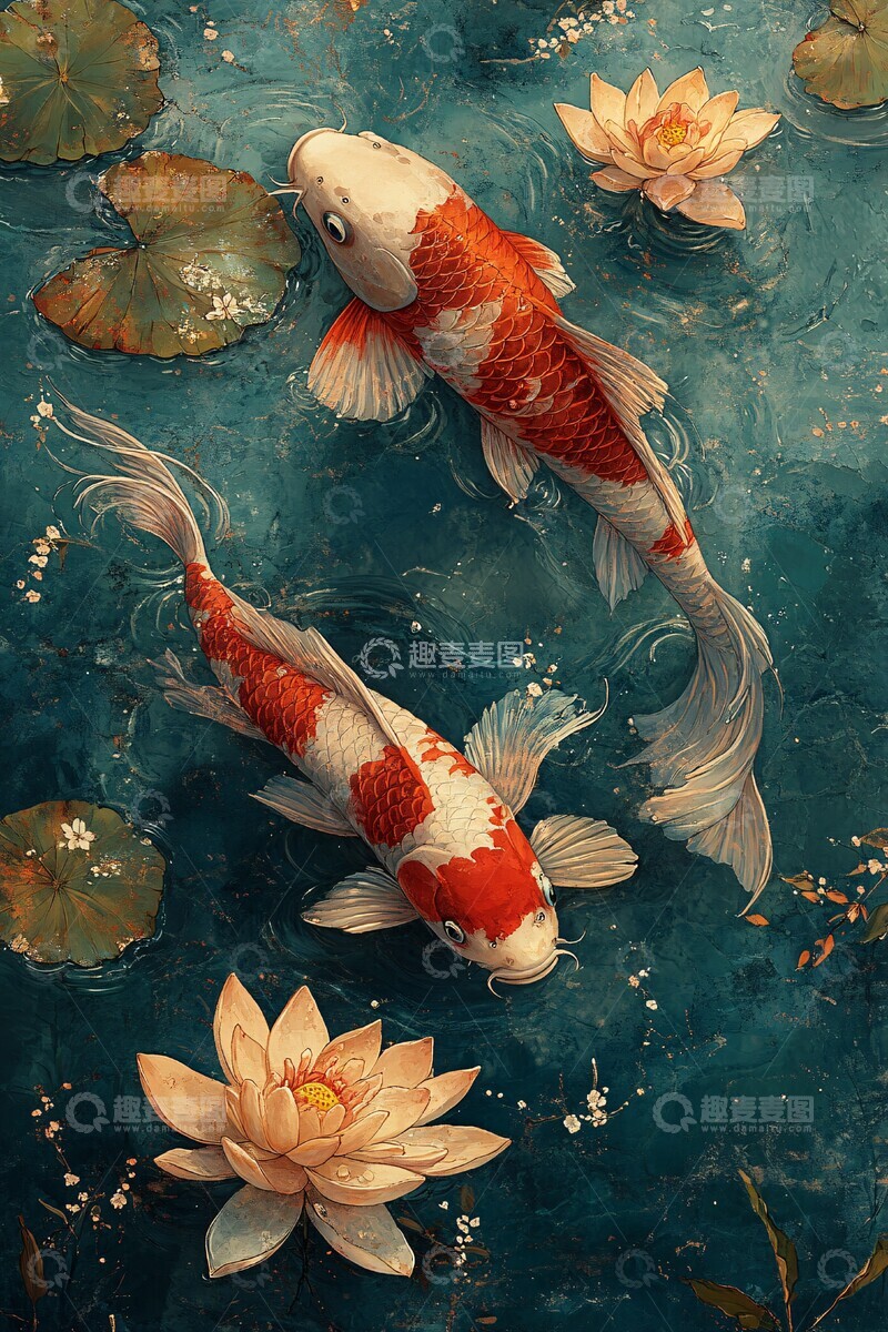 高清大图下载【趣麦麦图】鲤鱼荷花池塘1
