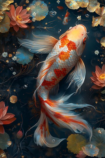 鲤鱼莲花金叶画2