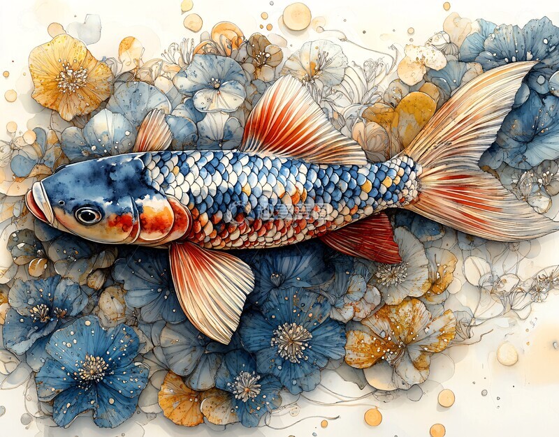 高清大图下载【趣麦麦图】鲤鱼卡通插画2