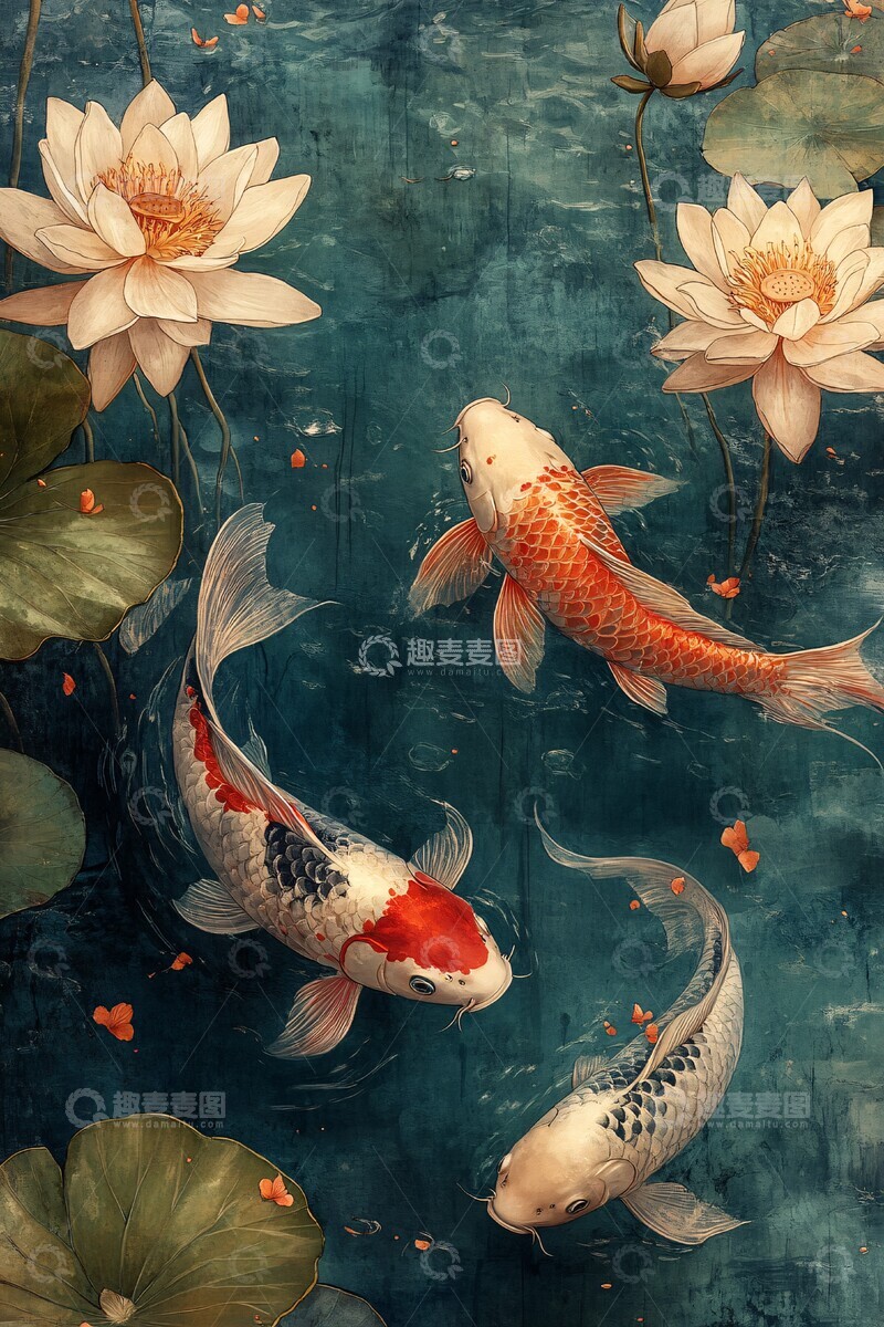 高清大图下载【趣麦麦图】鲤鱼荷花池塘3