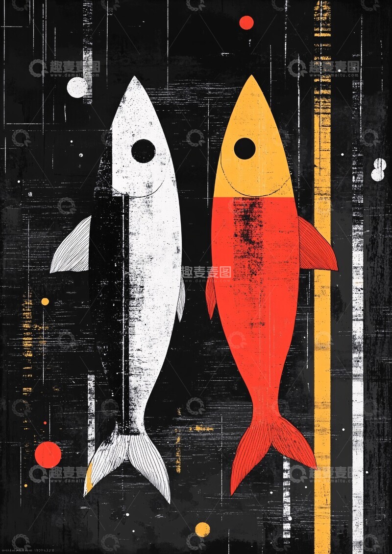 高清大图下载【趣麦麦图】双鱼抽象抽象形状色彩3