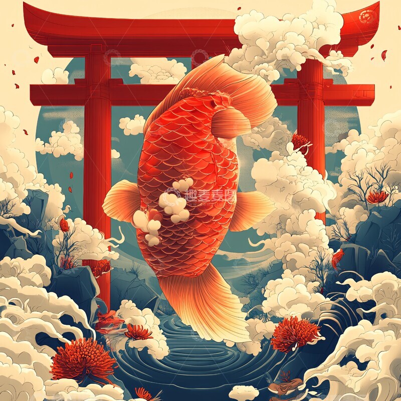 高清大图下载【趣麦麦图】鲤鱼跃龙门鲤鱼龙门新年