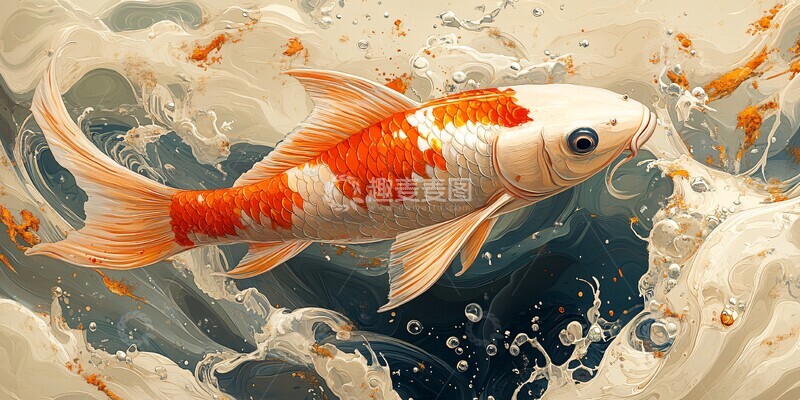 高清大图下载【趣麦麦图】鲤鱼游动水纹图