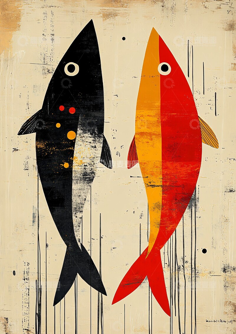 高清大图下载【趣麦麦图】双鱼抽象抽象形状色彩