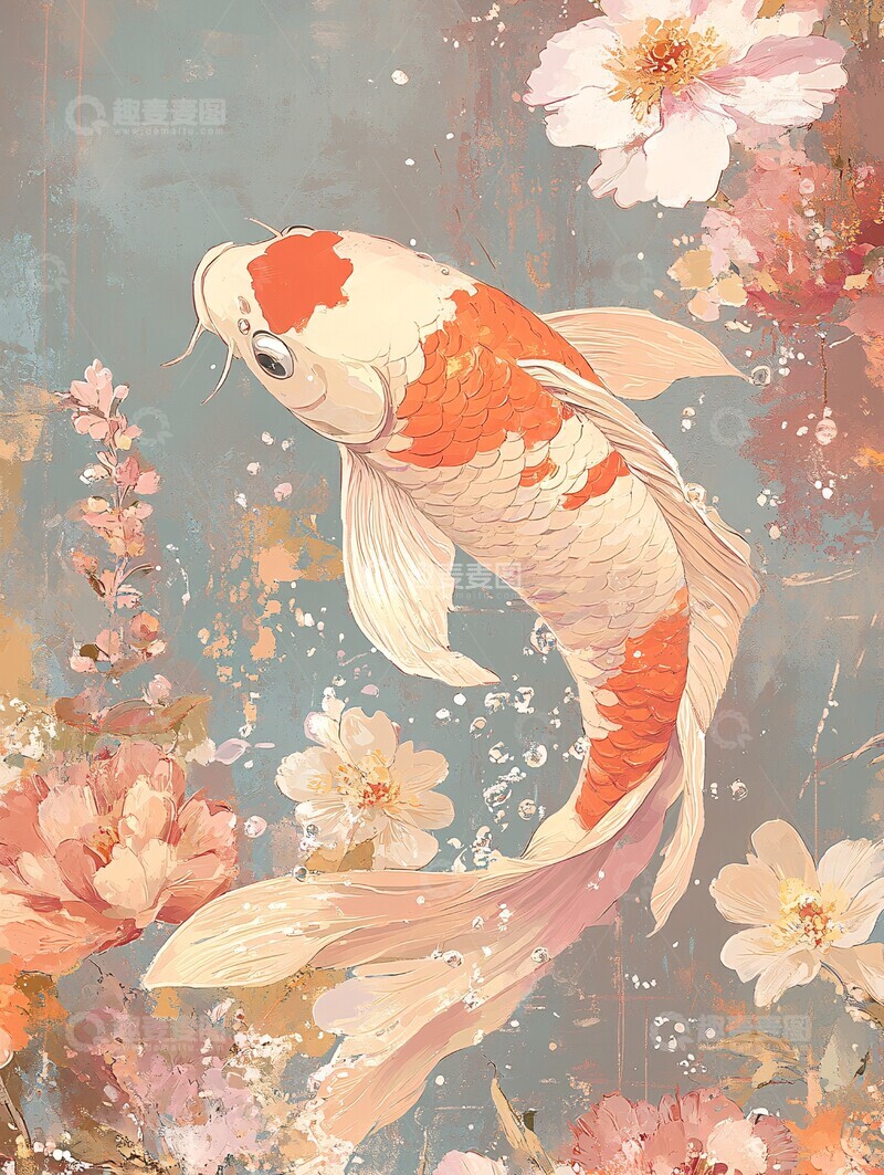 高清大图下载【趣麦麦图】梦幻花池中的锦鲤2