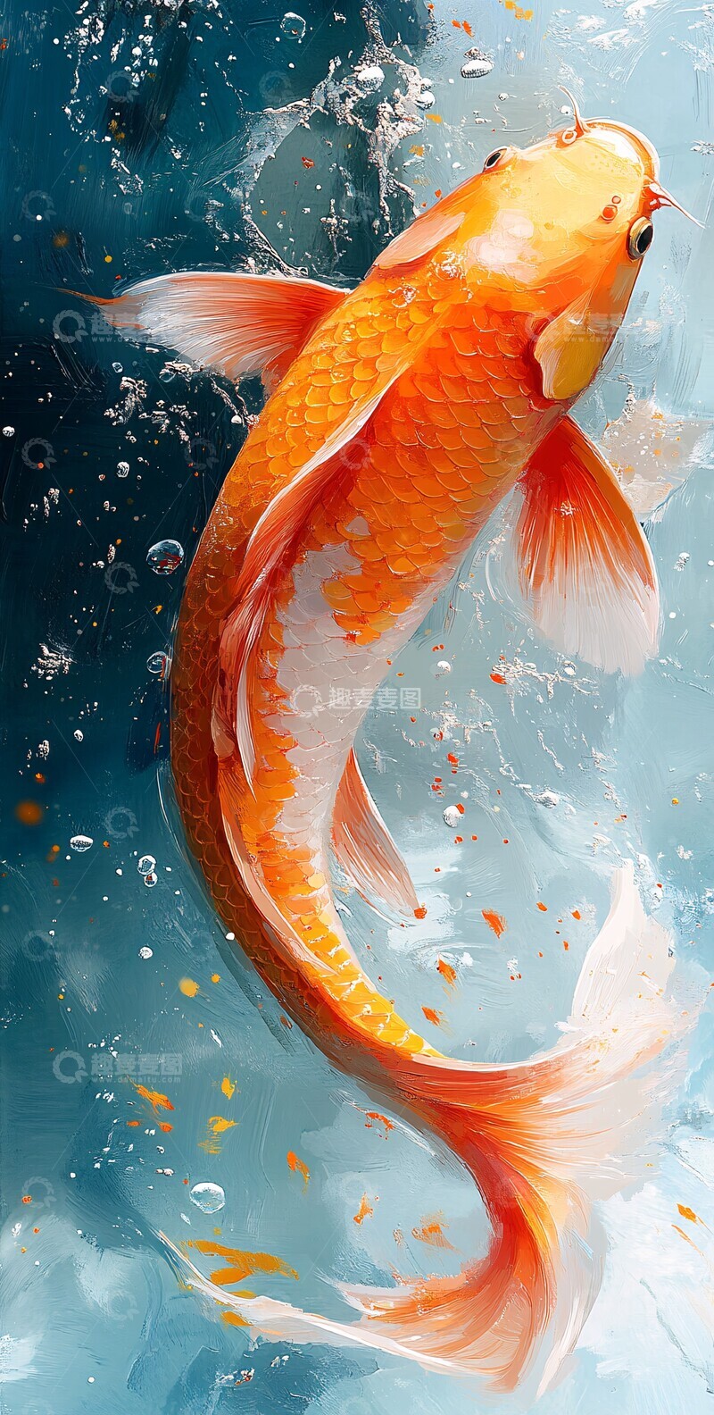高清大图下载【趣麦麦图】橙色锦鲤游泳2