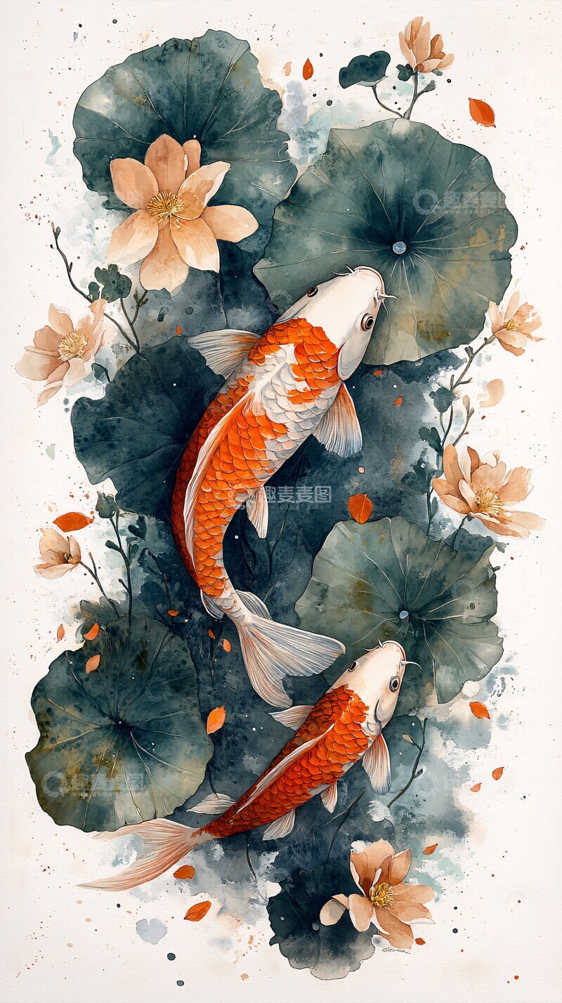 高清大图下载【趣麦麦图】月光下的锦鲤