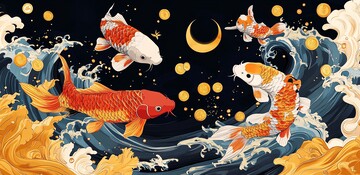 月下鲤鱼跃鲤鱼月光金鱼3