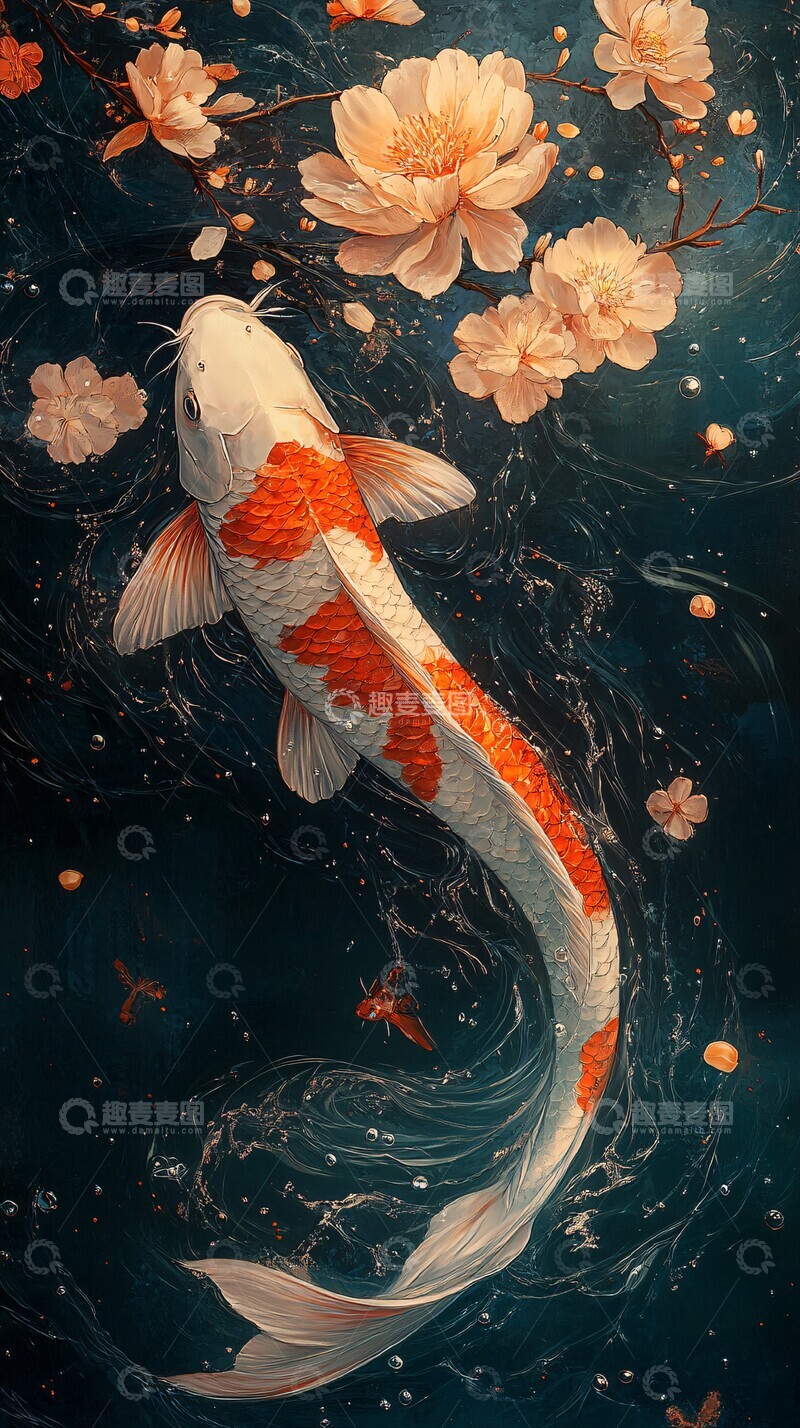 高清大图下载【趣麦麦图】锦鲤上游锦鲤上游花朵