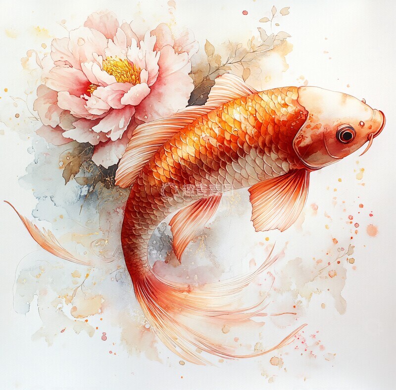 高清大图下载【趣麦麦图】金粉鱼与牡丹2
