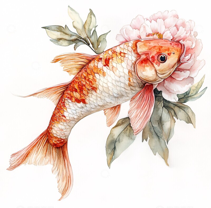 高清大图下载【趣麦麦图】金粉鱼与牡丹