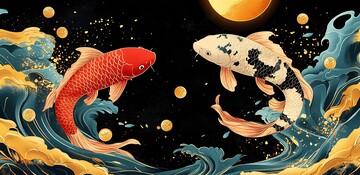 月下鲤鱼跃鲤鱼月光金鱼1