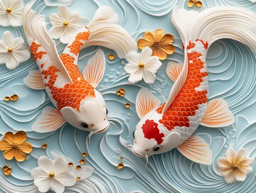 水中有鲤鲤鱼云彩金色