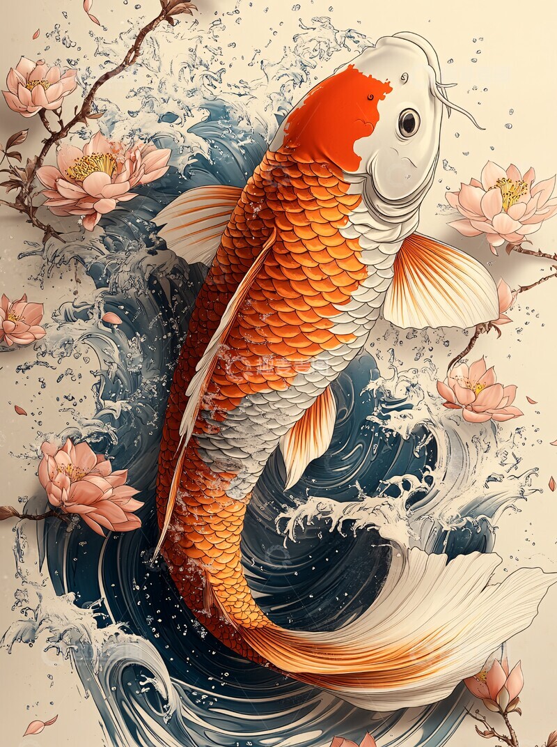 高清大图下载【趣麦麦图】锦鲤莲花水纹2