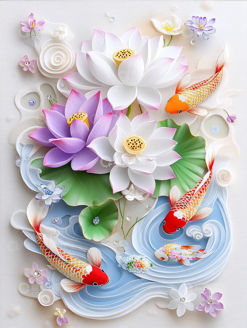 高清大图下载【趣麦麦图】荷花池锦鲤荷花锦鲤池塘
