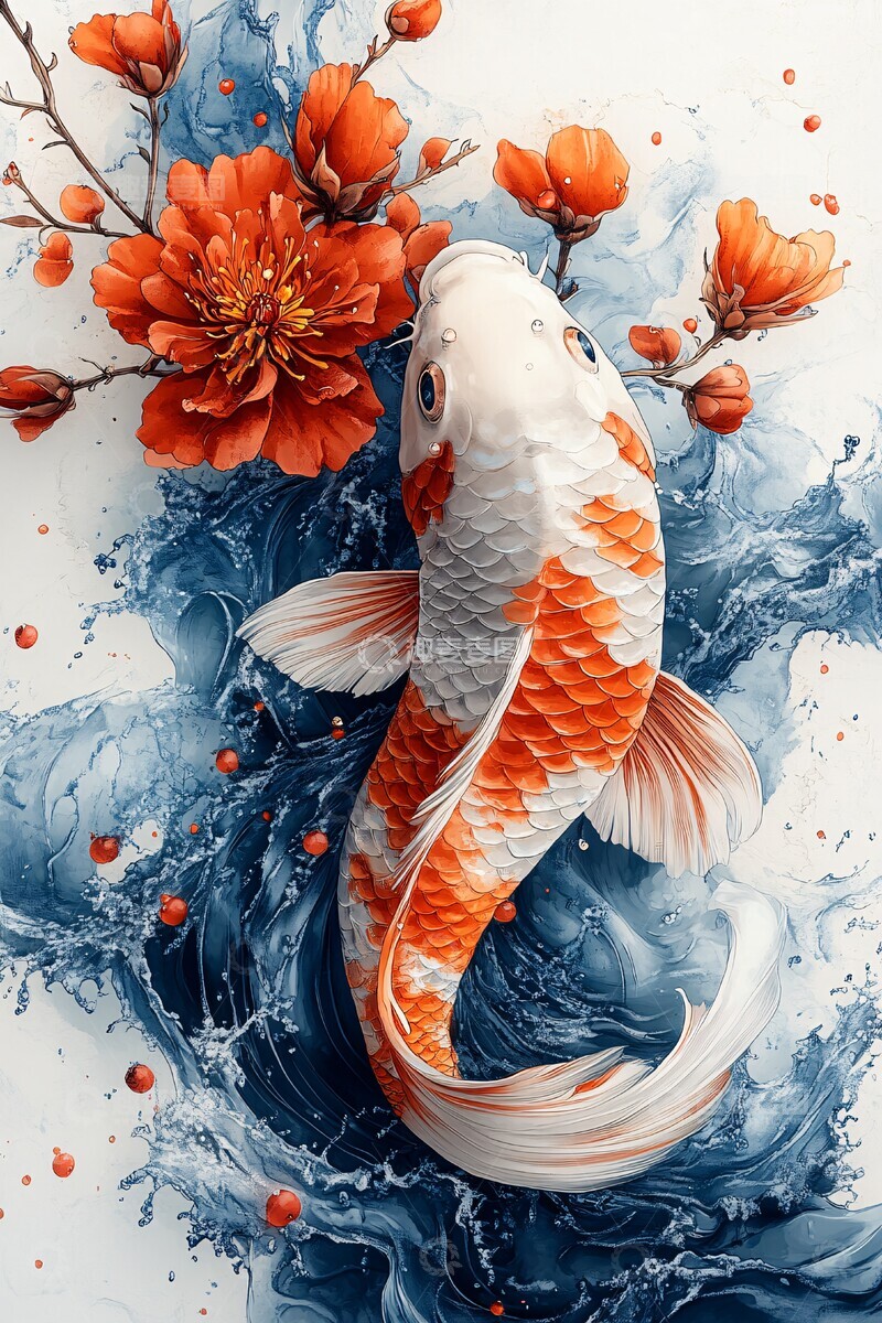 高清大图下载【趣麦麦图】红棘花与锦鲤