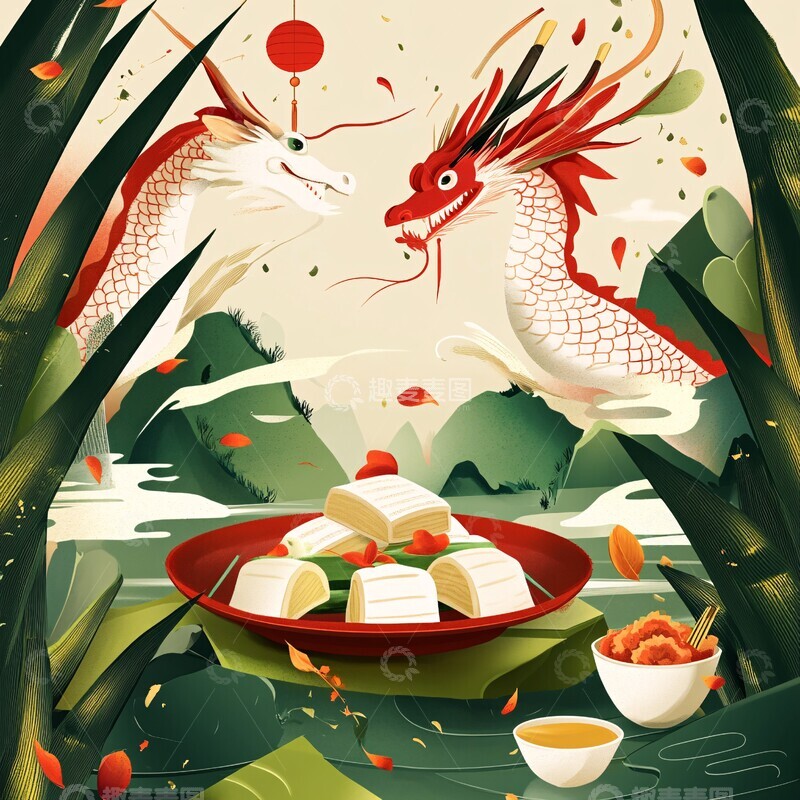 高清大图下载【趣麦麦图】龙舟粽香山水情