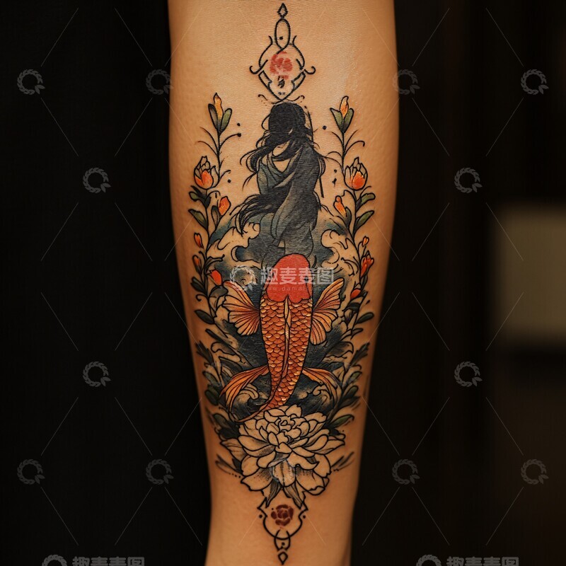 高清大图下载【趣麦麦图】女忍者骑鲤鱼