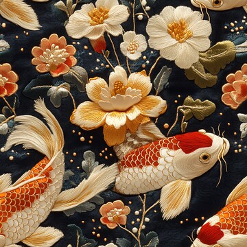 丝绸刺绣锦鲤纹理