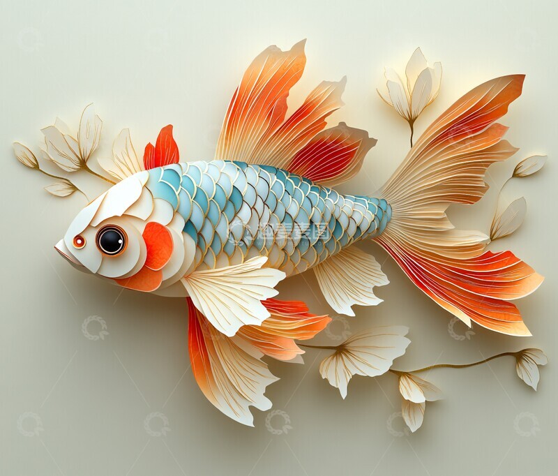 高清大图下载【趣麦麦图】春节鱼剪纸剪纸春节蓝色2