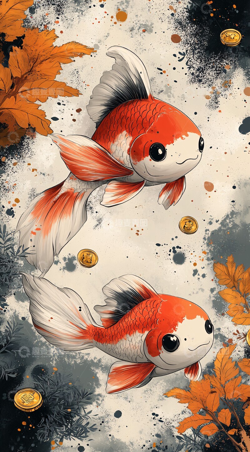 高清大图下载【趣麦麦图】鱼上金字金色鲤鱼金币1