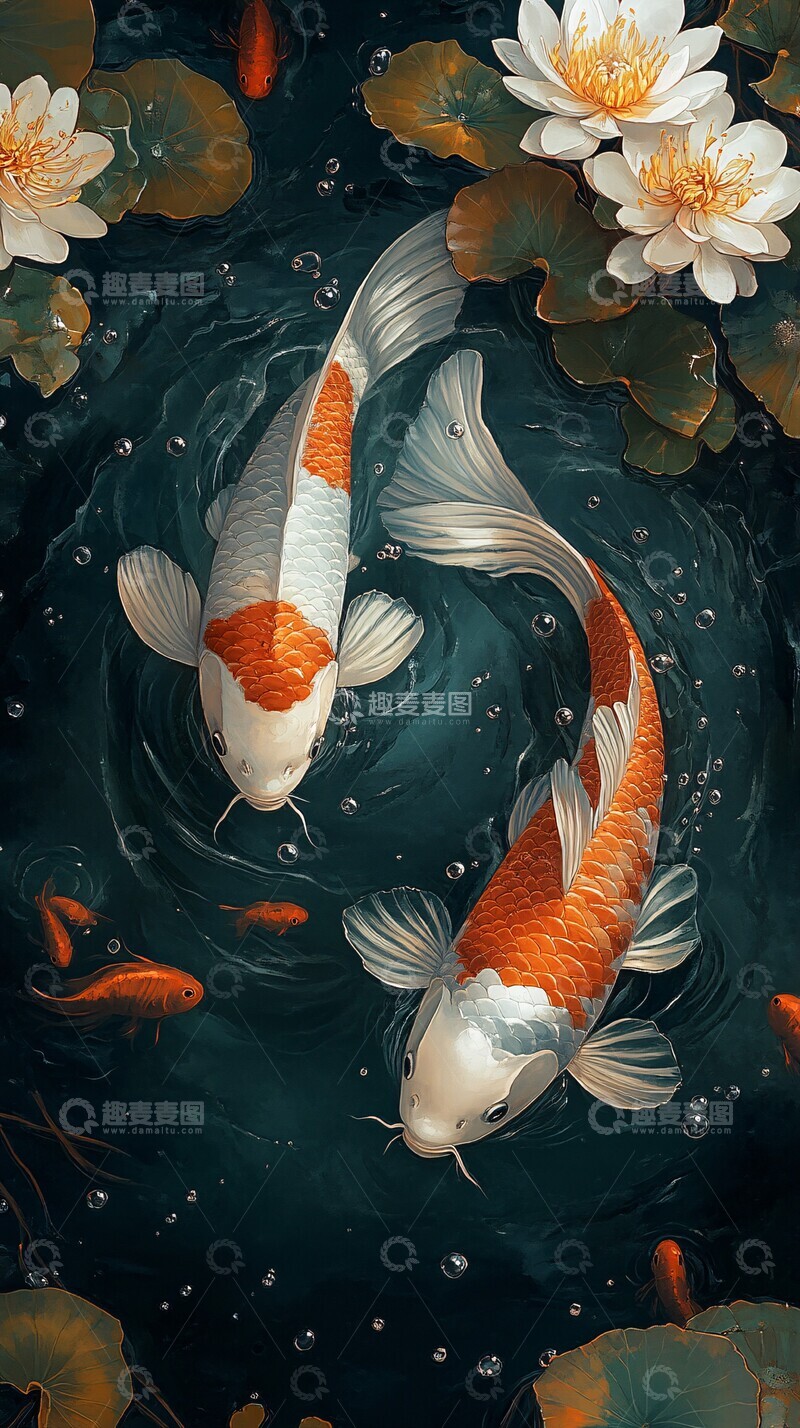 高清大图下载【趣麦麦图】锦鲤上游锦鲤上游花朵2