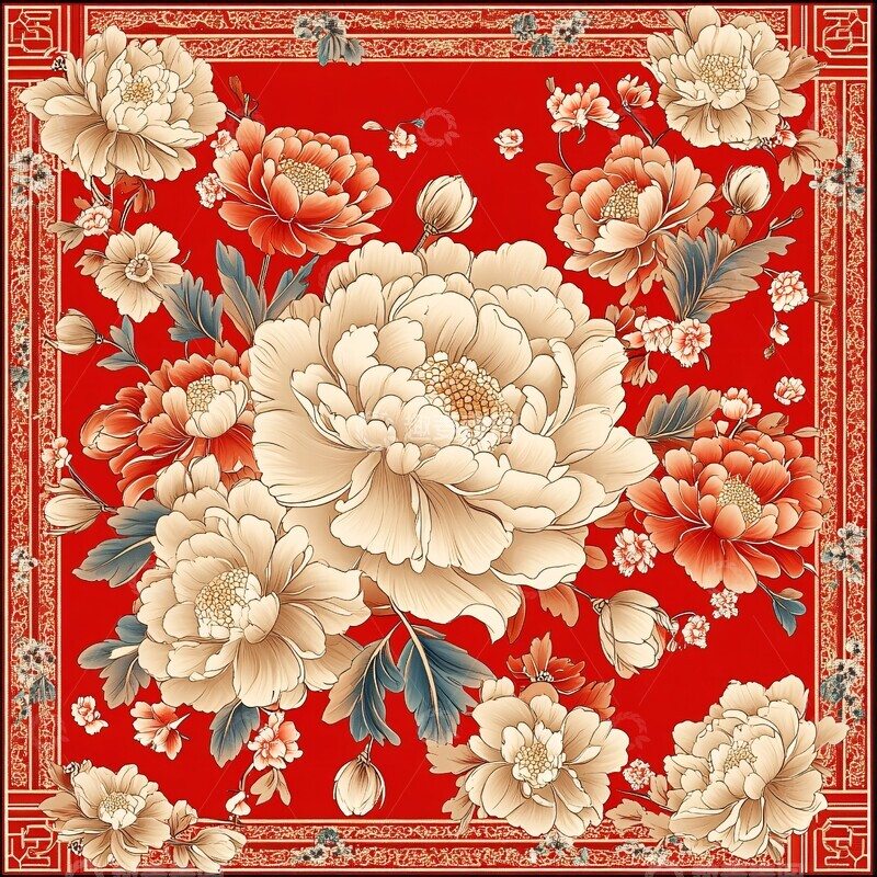 高清大图下载【趣麦麦图】红花卉图案布局