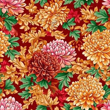 菊花图案深红金黄绿叶3