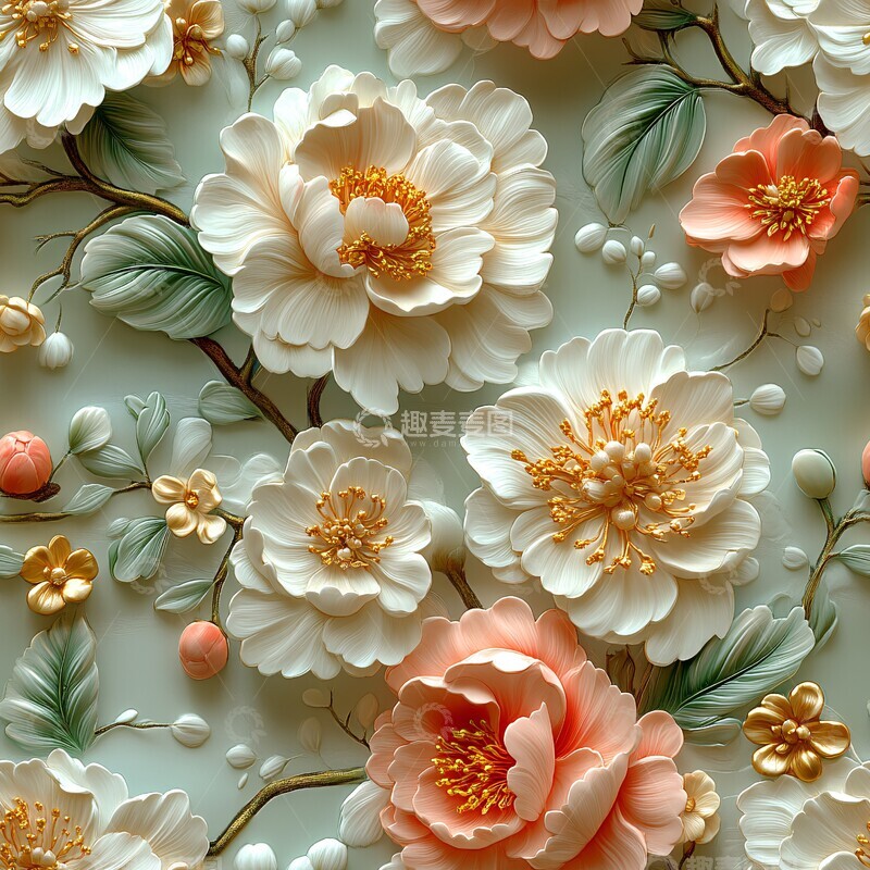 高清大图下载【趣麦麦图】花叶水彩图案2