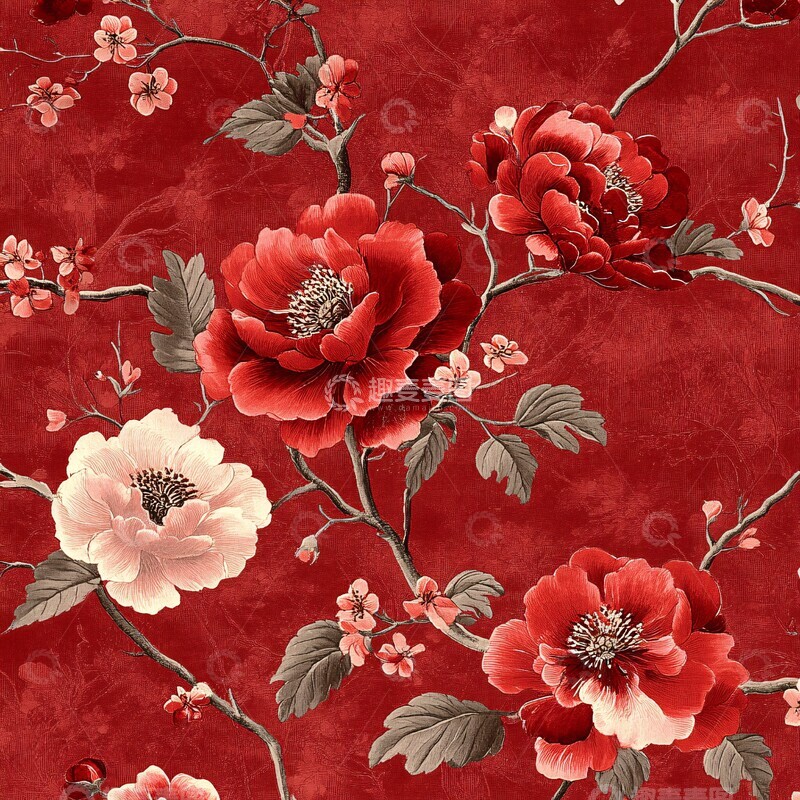 高清大图下载【趣麦麦图】红花卉图案布局1