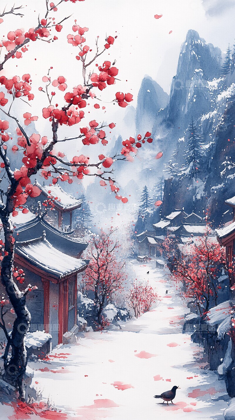 高清大图下载【趣麦麦图】-梅雪相映花影1