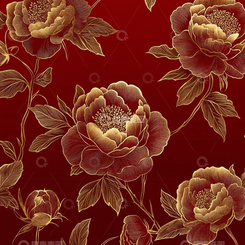 高清大图下载【趣麦麦图】东方牡丹金线纹背景1