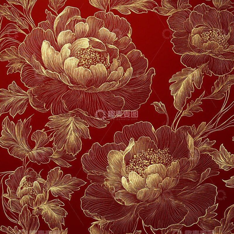 高清大图下载【趣麦麦图】东方牡丹金线纹背景3