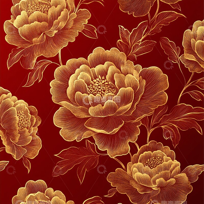 高清大图下载【趣麦麦图】东方牡丹金线纹背景