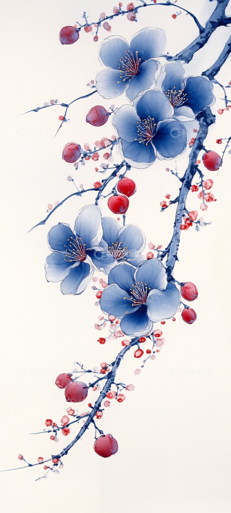 高清大图下载【趣麦麦图】青花瓷墨梅图1