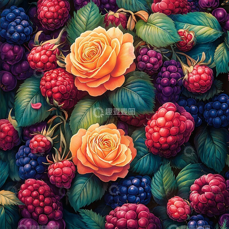 高清大图下载【趣麦麦图】玫瑰荔枝覆盆子图2