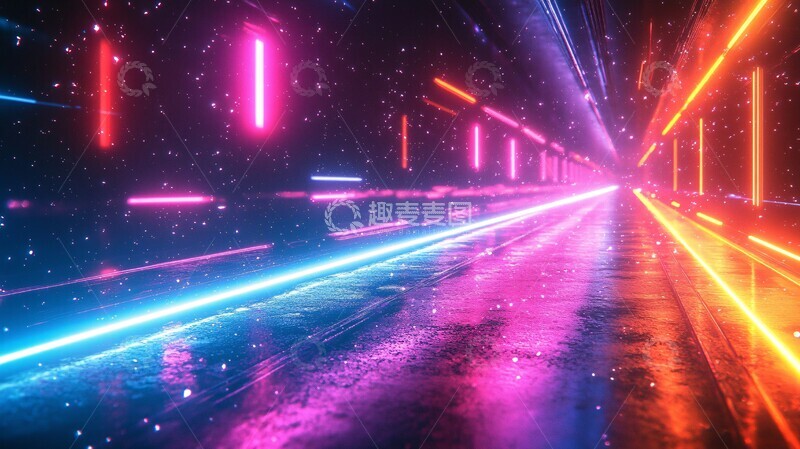 高清大图下载【趣麦麦图】霓虹线条抽象图案2