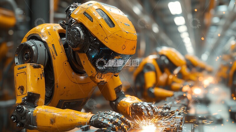 高清大图下载【趣麦麦图】黄色机械臂焊接