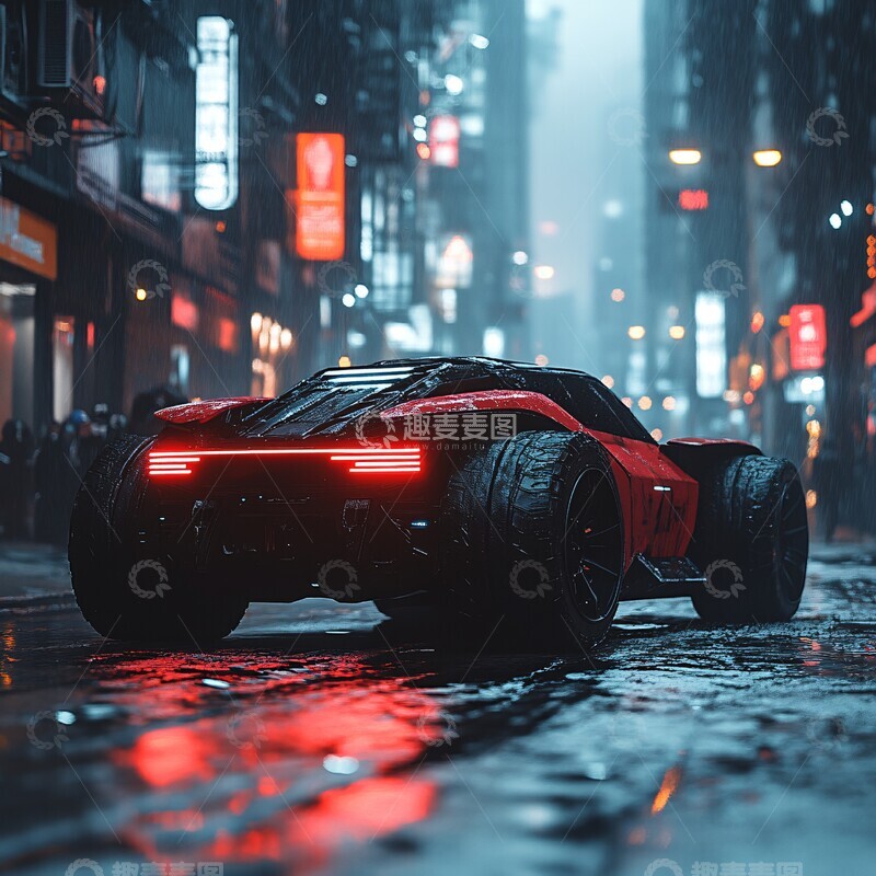 高清大图下载【趣麦麦图】赛博朋克背景皮卡车1