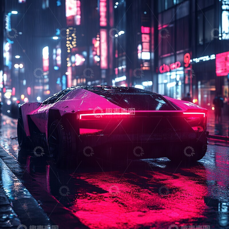 高清大图下载【趣麦麦图】赛博朋克背景皮卡车