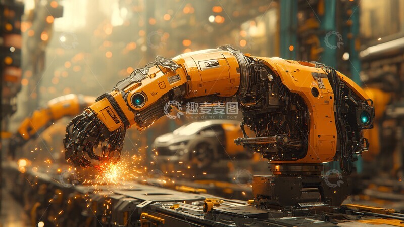 高清大图下载【趣麦麦图】机械臂焊接车身