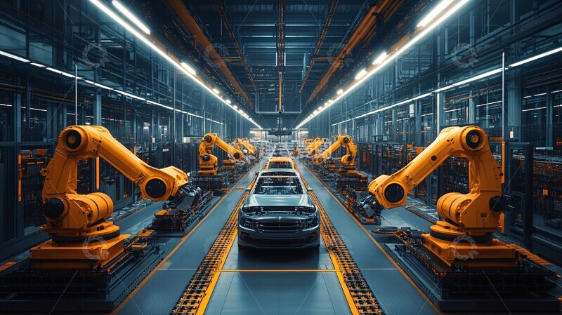 高清大图下载【趣麦麦图】机械臂装配汽车