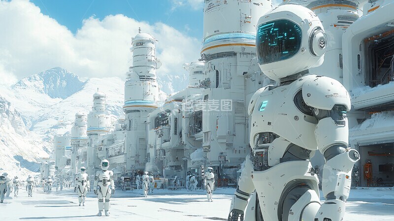 高清大图下载【趣麦麦图】白色工厂与机器人