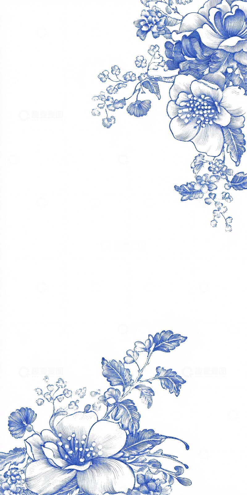 高清大图下载【趣麦麦图】青花瓷纹样青花白瓷纹样1